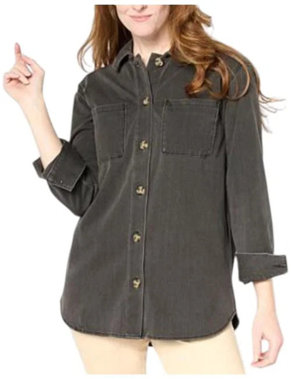 Nina Leonard Women's Stretch Knit Denim Collared Shirt Gray Wash - Plus